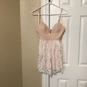 Hello Molly nude and white lace romper